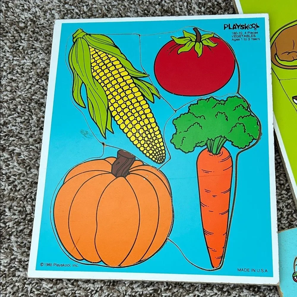 Playskool Vintage 70s 80 Puzzle Set of 3 - Colorful Farm, Train & Safari Puzzles